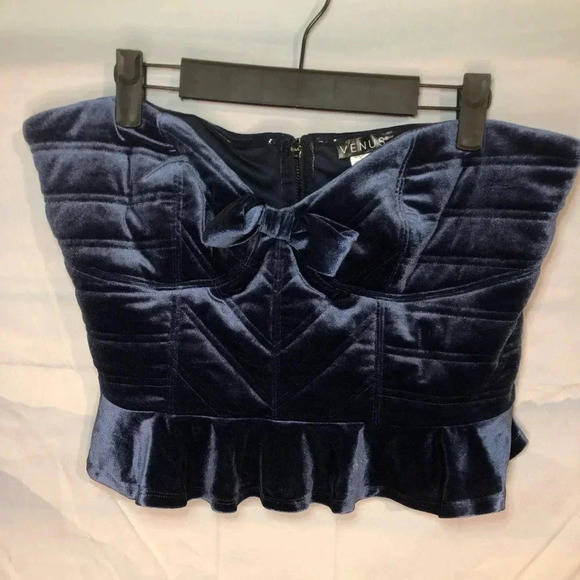 Rich Blue Crushed Velvet ruffle crop top - Picture 1 of 16